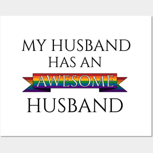 My Husband Has an Awesome Husband Gay Pride Typography with Rainbow Banner Posters and Art